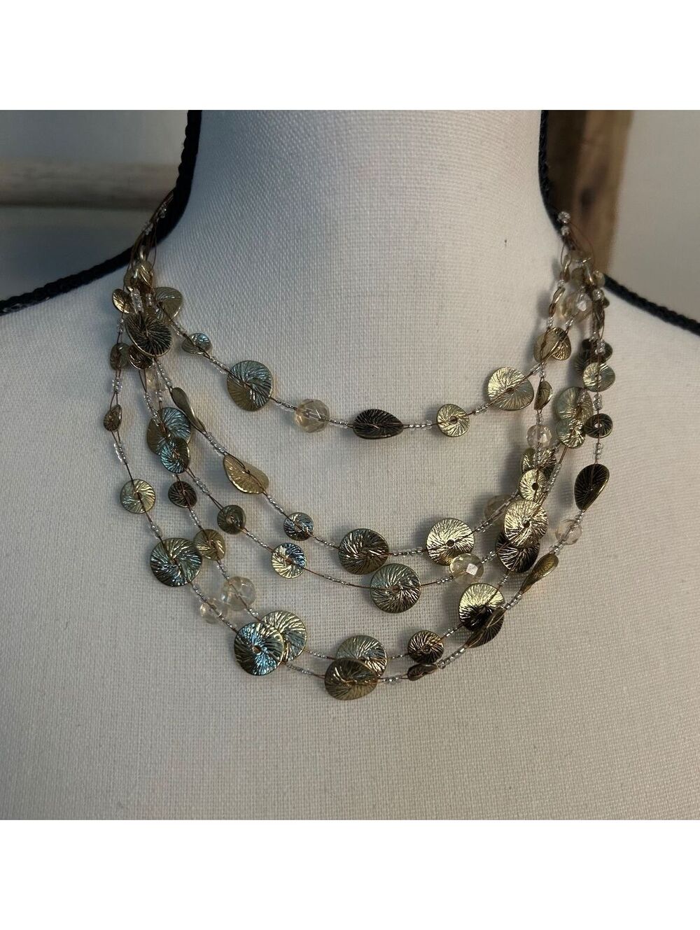 Chicos Multi-Strand Gold Tone Disc Necklace
